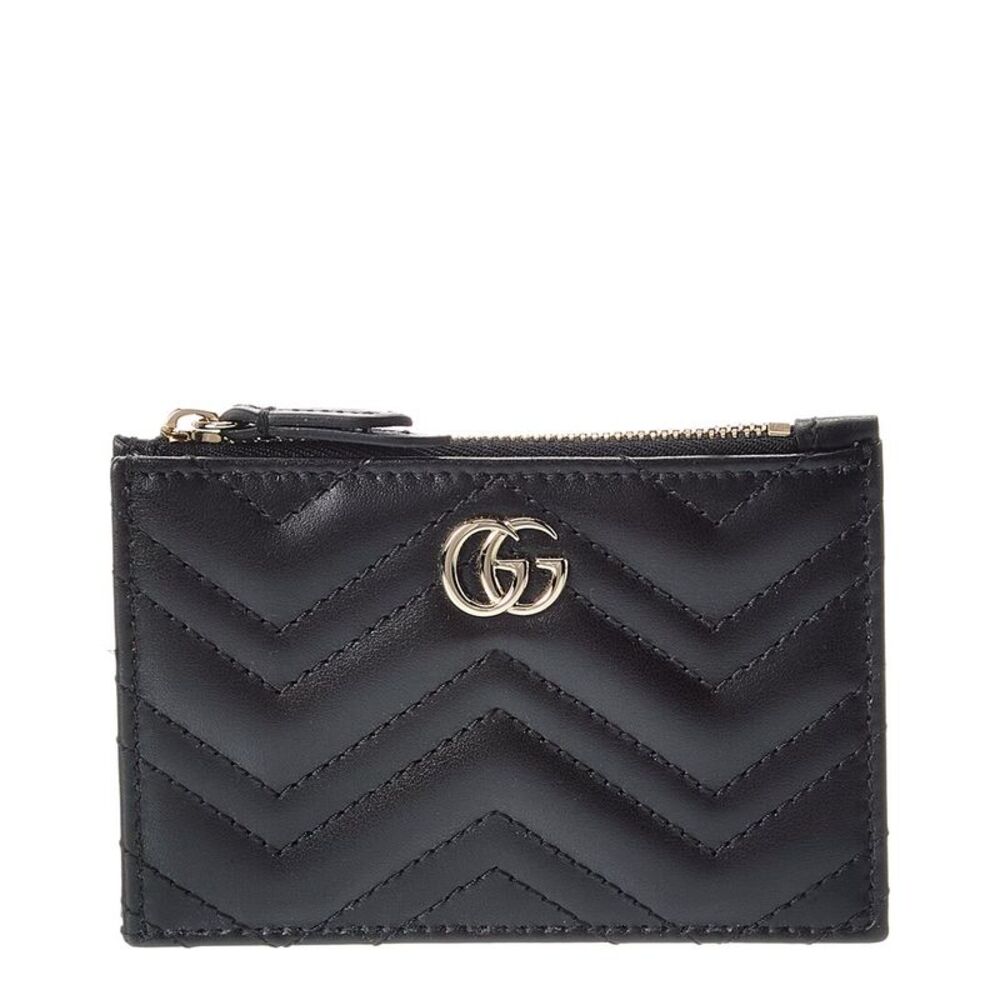 Gucci Gg Marmont Zip Leather Key Pouch, Black